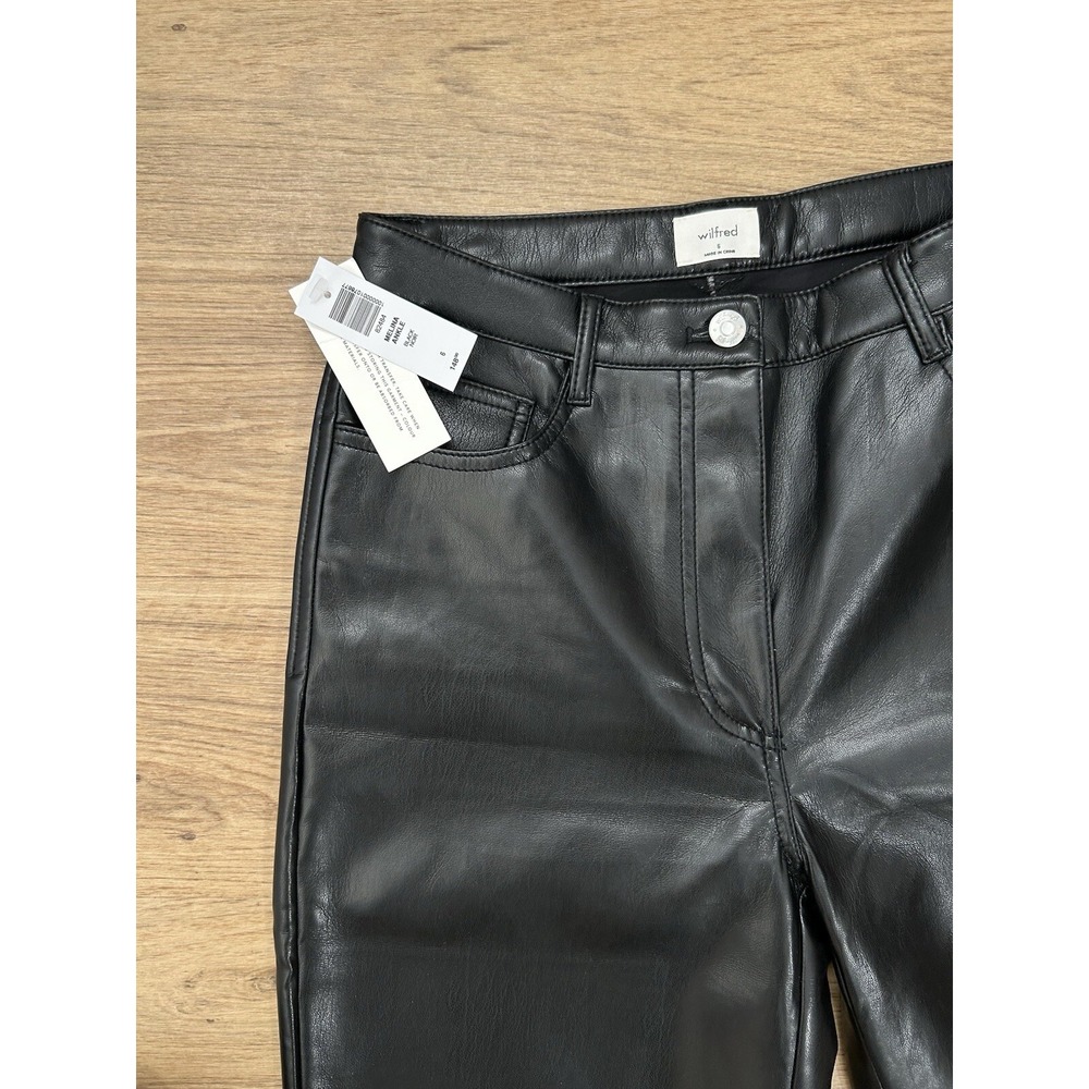 Wilfred Aritzia Melina Vegan Leather Pants Women 6 Black High Waist Straight Leg